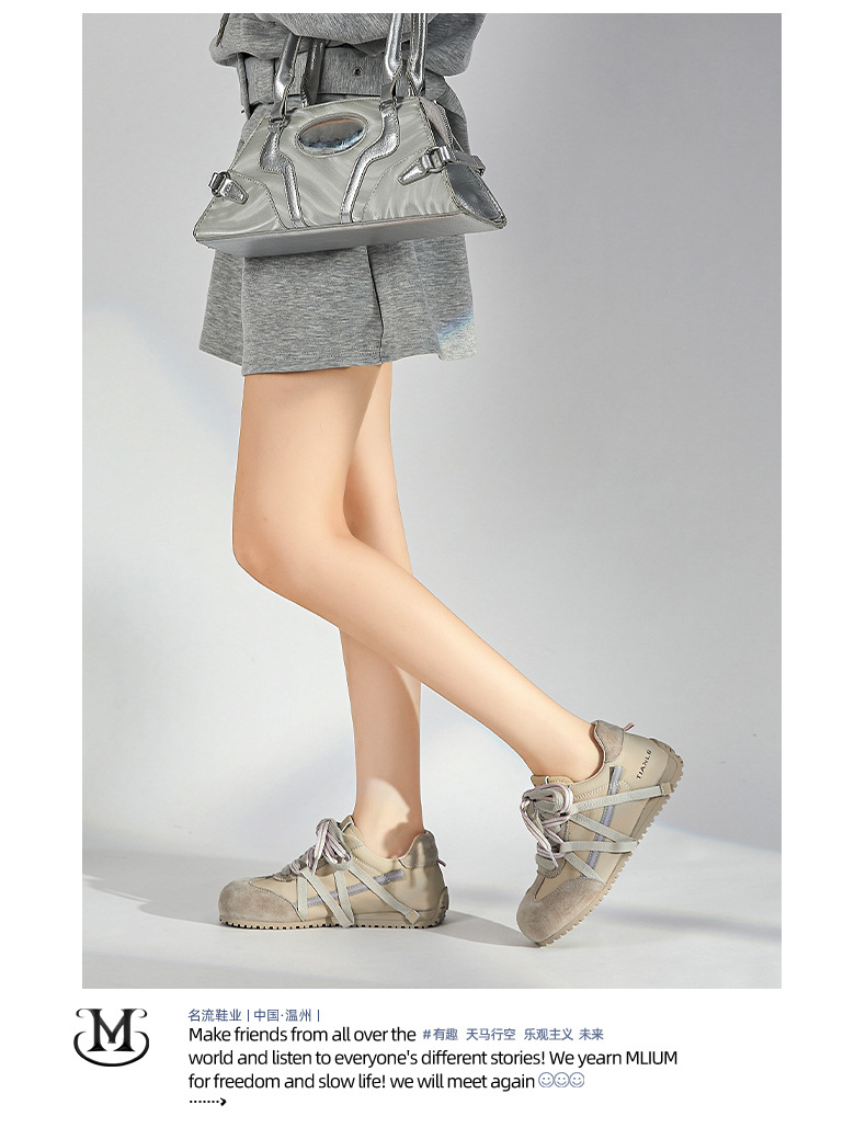 复古真皮德训鞋女2025秋季新款鞋子女双色鞋带歪头运动鞋休闲女鞋详情30