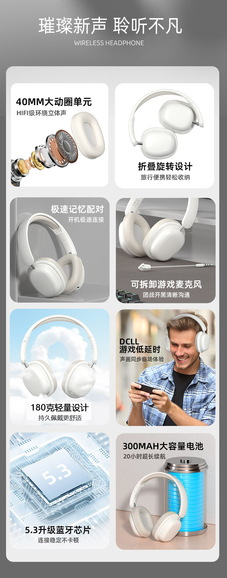 Cross-border new bestseller wireless headphones, Bluetooth gaming headphones, high-battery brand headsets, factory wholesale pic 6