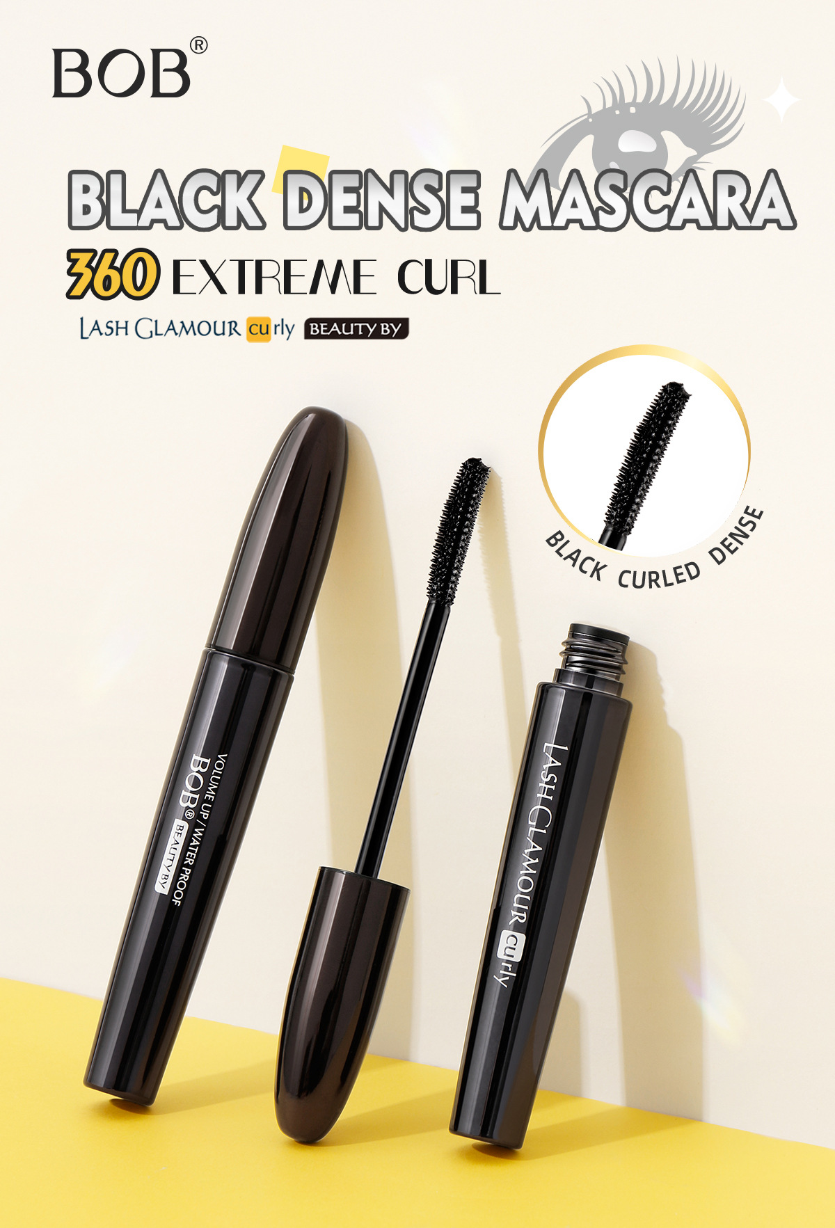 Cross-border BOB Black Magic Mascara makes big black eyes curl up 360 degrees naturally, making them long, slender and thick pic 1