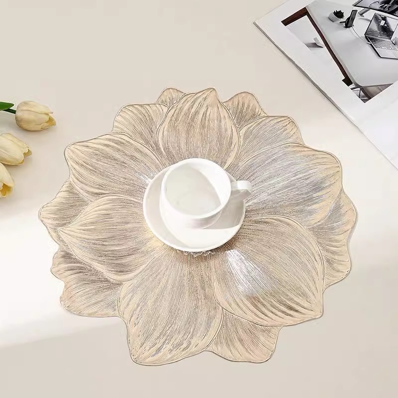 Light luxury lotus anti-slip placemats, PVC heat insulation pads, hotel home Western-style plate pads, Ins-style table pads, bowl pads, decorative pads pic 7