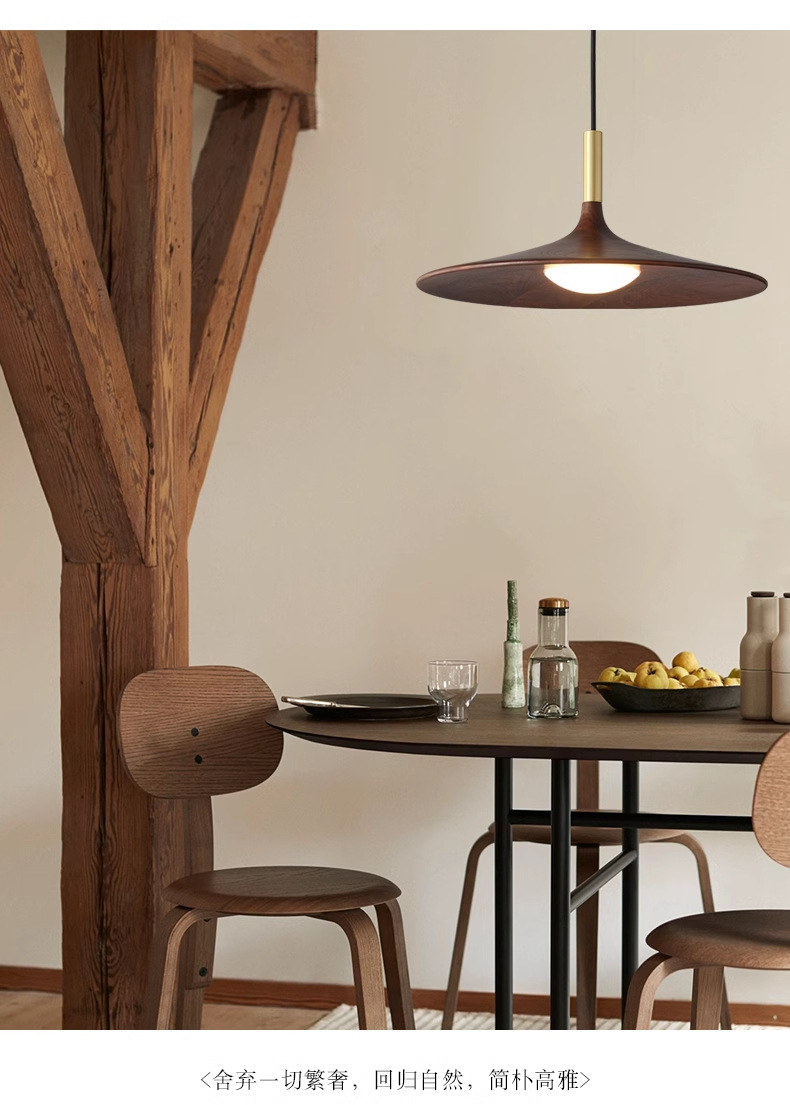 New Chinese-style vintage restaurant flying saucer chandelier, black walnut solid wood wabi-sabi style bedroom headboard bar counter three-head chandelier pic 3