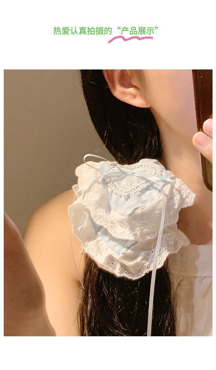 海盐泡泡蓝色格子蝴蝶结蕾丝大号发圈女韩系夏季超大头绳发饰头饰详情6