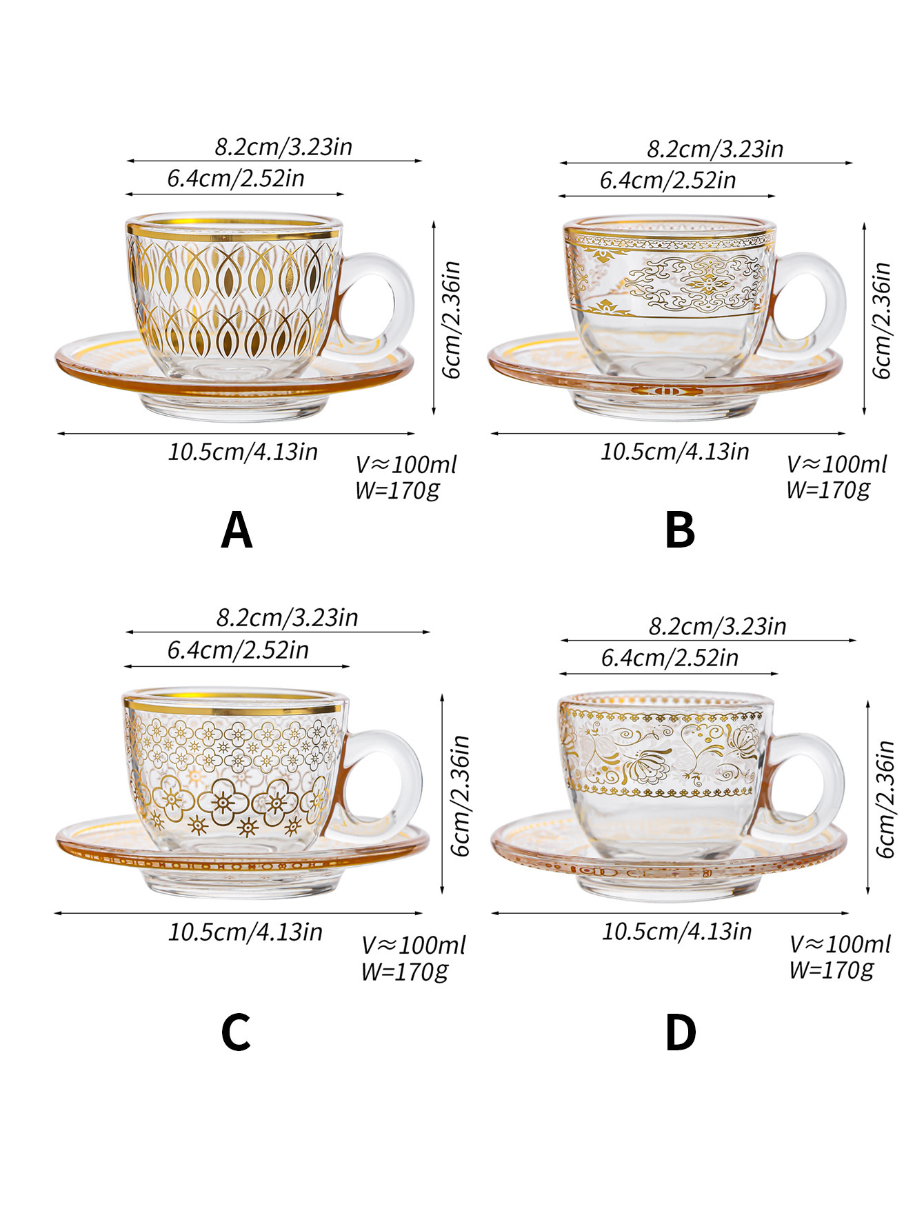Nordic transparent gold-painted creative tea cups, glass cups, light luxury heat-insulating coffee cups and cold drink cups pic 13
