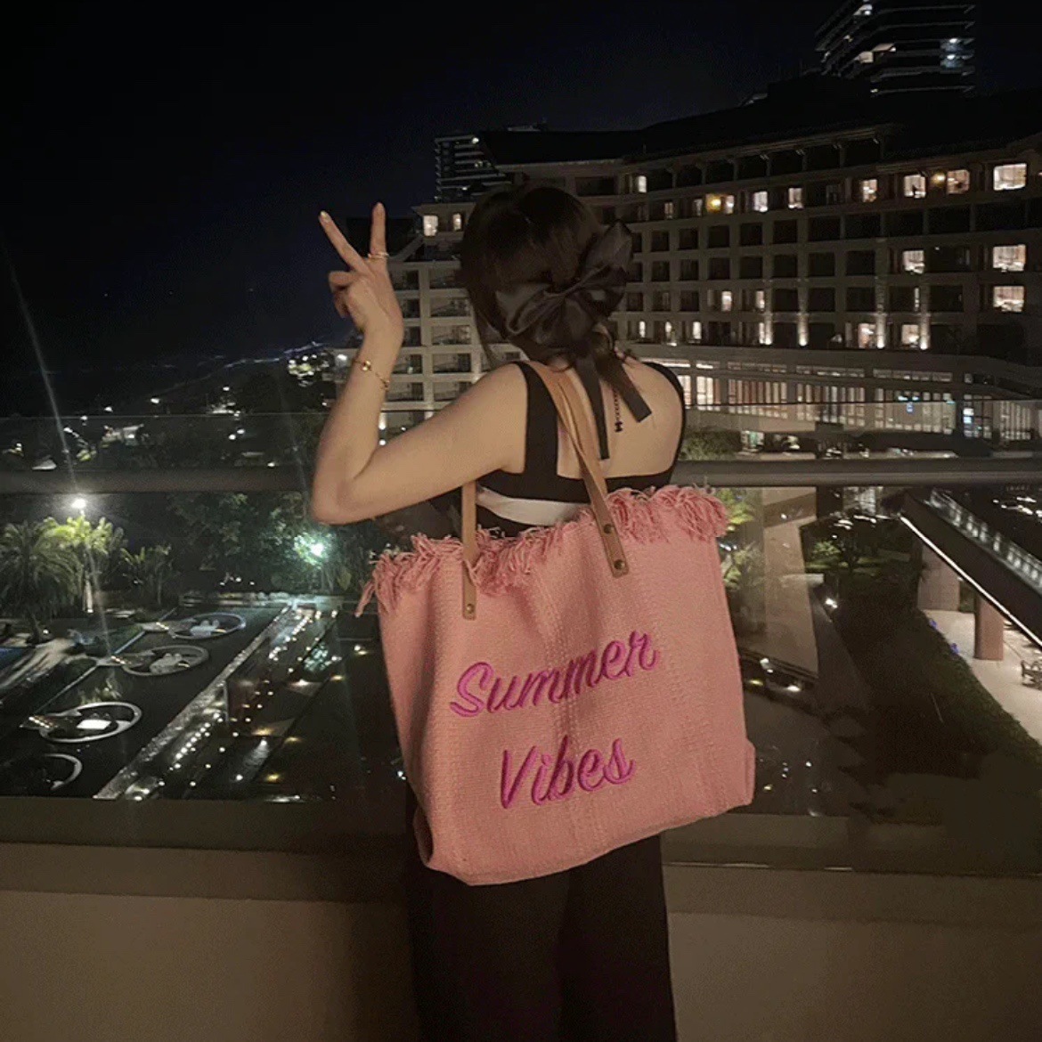 大容量包包帆布包刺绣字母托特包手提包女包编织沙滩包单肩包 Bag详情16