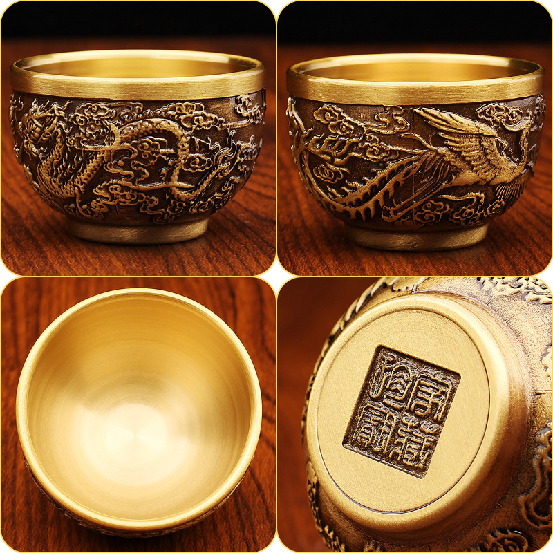 黄铜杯龙凤铜茶杯酒杯金属工艺品办公室喝茶创意铜器酒盅铜茶杯详情3