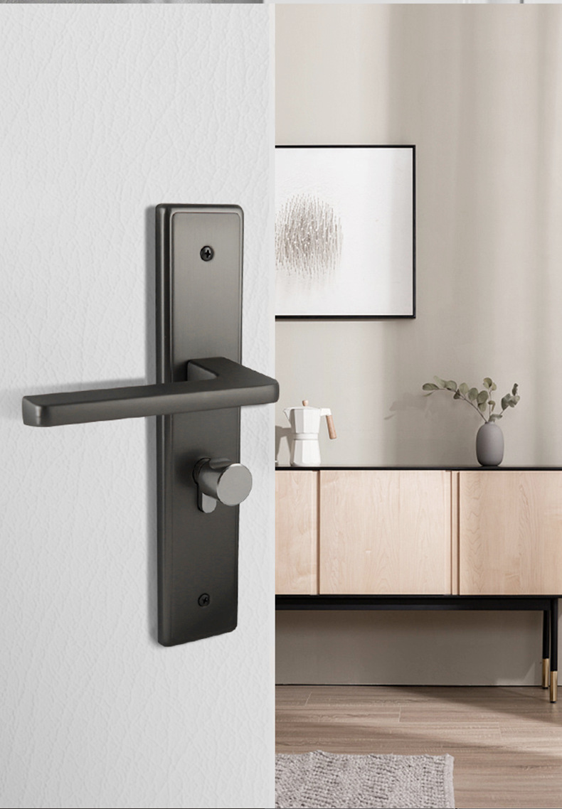 现代简约一体式室内门锁 卧室厨房静音磁吸黑色通用型木门执手锁详情11