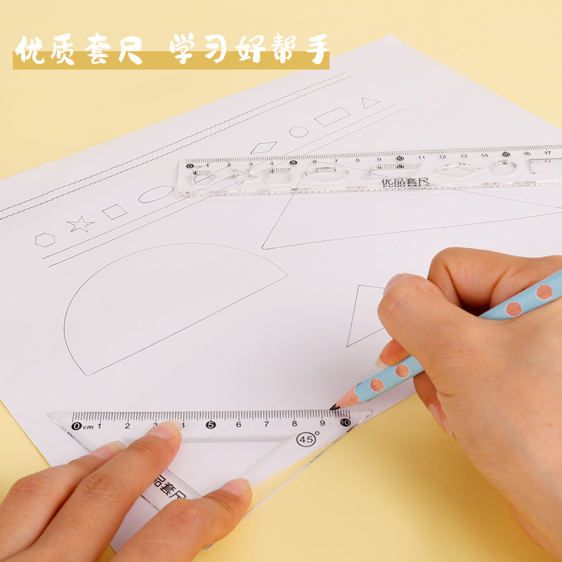 Cartoon ruler set, four-piece set for students, 20cm soft and straight ruler set, cute learning supplies for primary school students, stationery wholesale pic 3