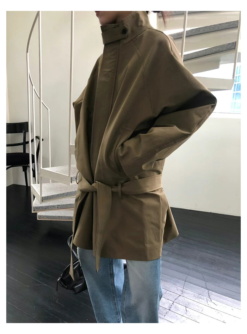 2025春季新品 韩国东大门女式风衣 立领系带设计 复古通勤风格 高级感慵懒风衣外套女款详情15