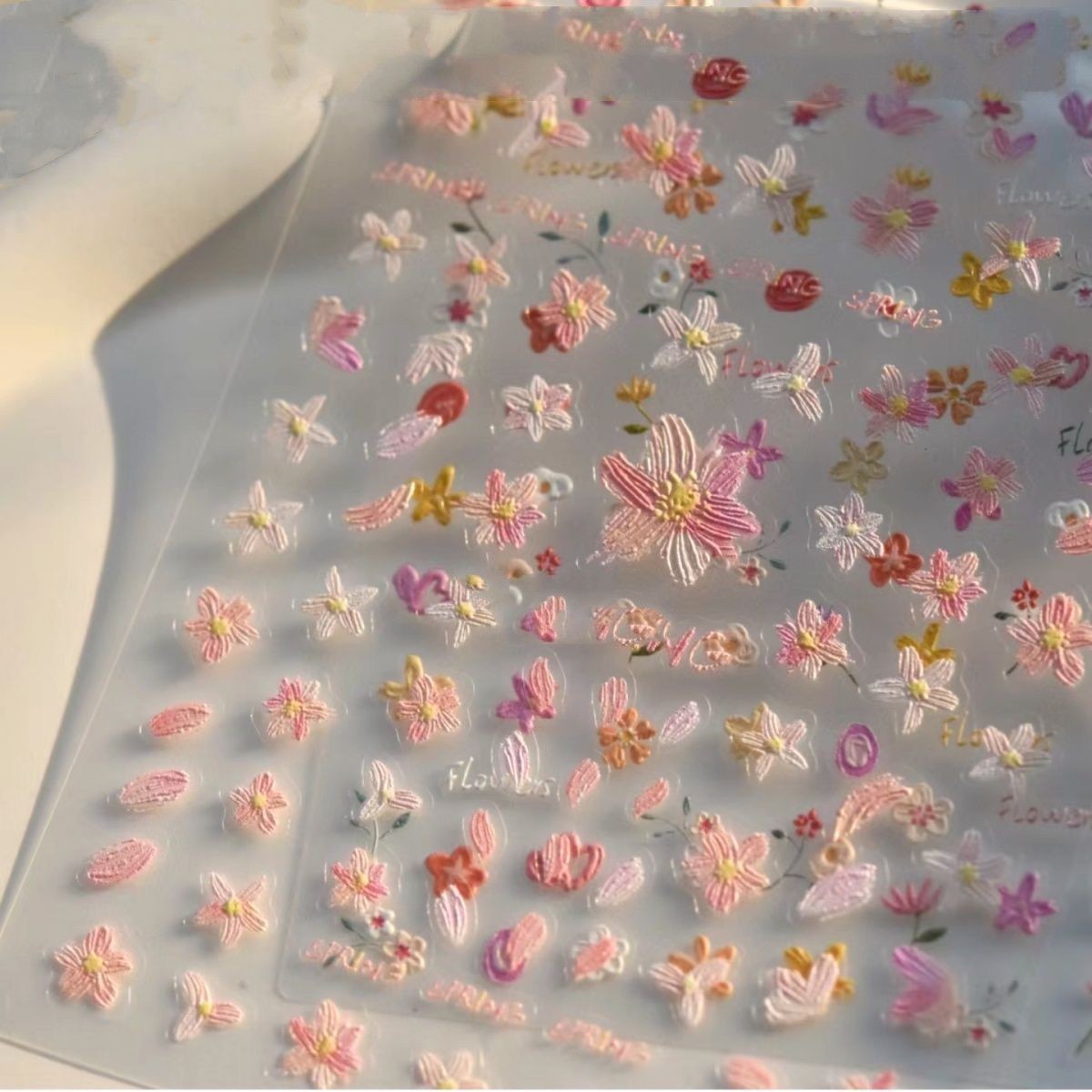 新款美甲春日缤纷小野花美甲浮雕贴纸浪漫油画清新简约可爱指甲贴详情12