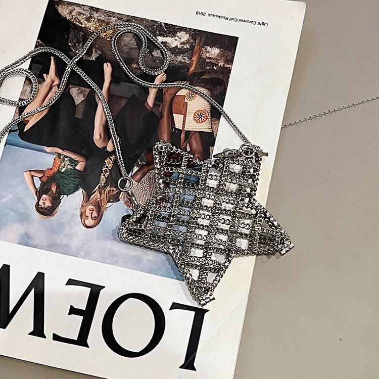 跨境2024夏新款小香风镂空金属星星包晚宴包单肩斜挎气质链条女包详情109