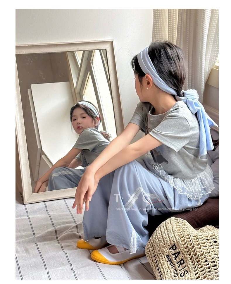 [en stock] korean style niños verano 2026 nueva chica encaje encaje manga corta camiseta chaleco casual casual pic 9