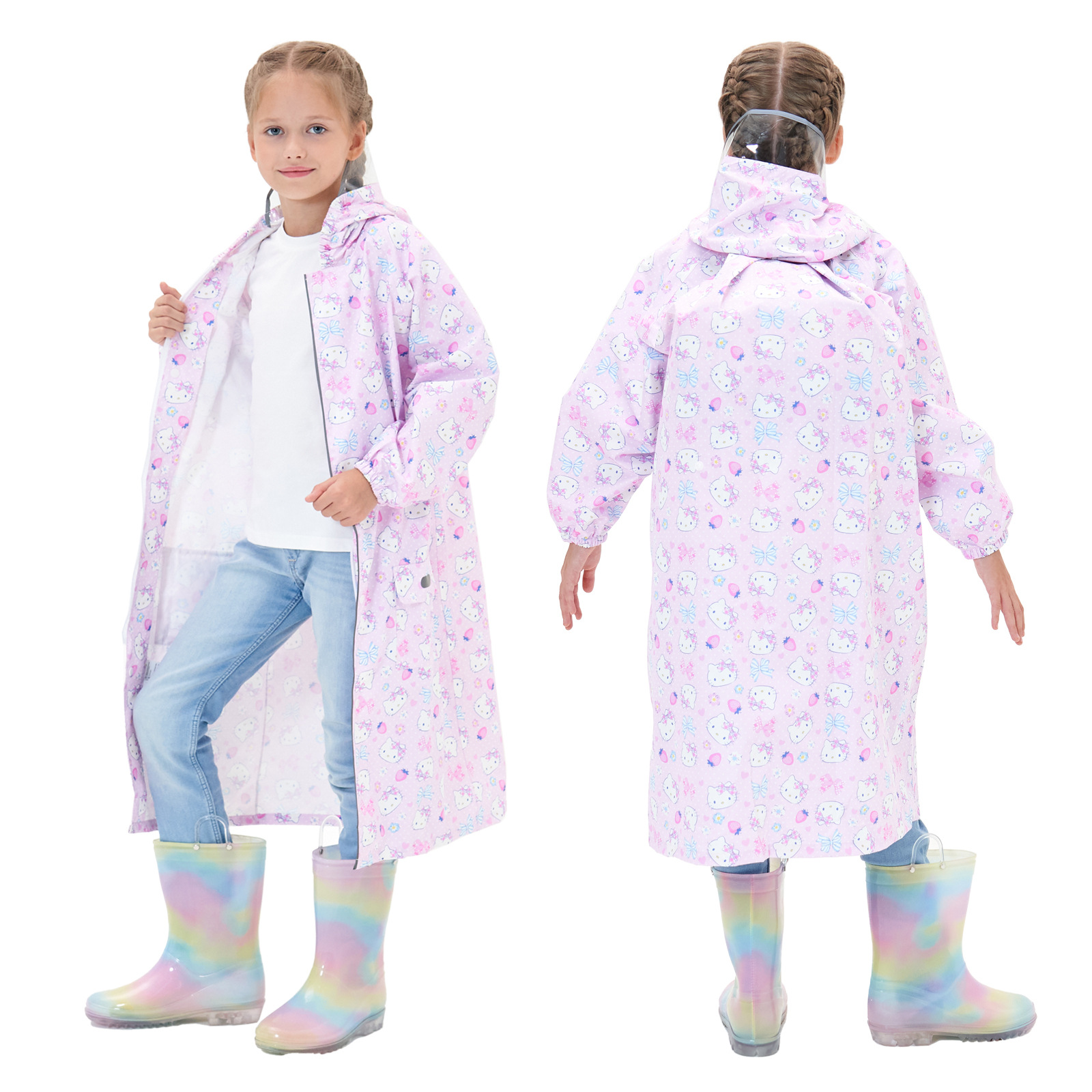 高品质库洛萌奥特儿童雨衣长款书包位大帽檐雨衣中小童雨披强防水详情9
