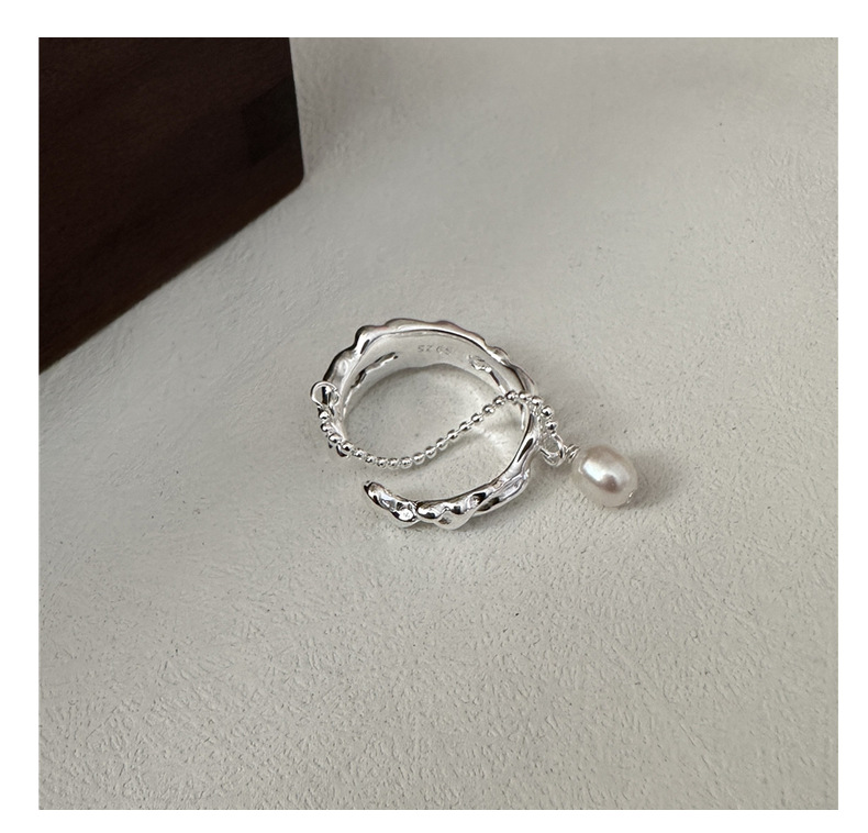 S925 sterling silver Korean version fashionable pearl ring with texture, niche design, retro Korean style ring IN wholesale pic 12