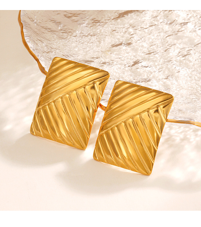 欧美时尚流行不锈钢简约风长方形耳环个性嘻哈真空电镀几何耳钉女详情5