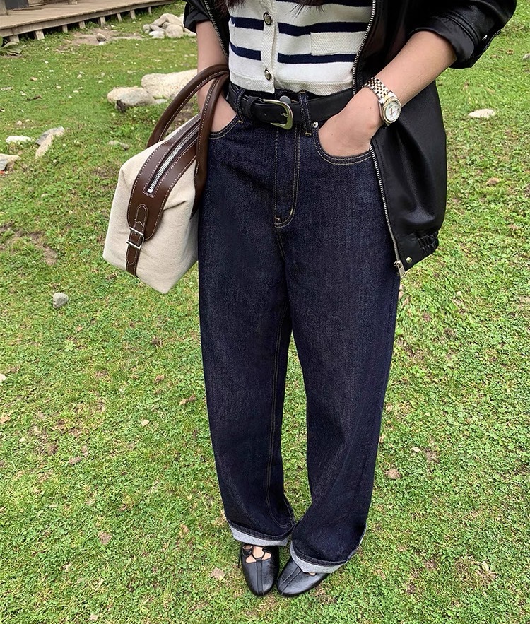 pusumed vintage wide-leg jeans for women in autumn, loose and slimming, straight-leg, floor-length pants pic 7