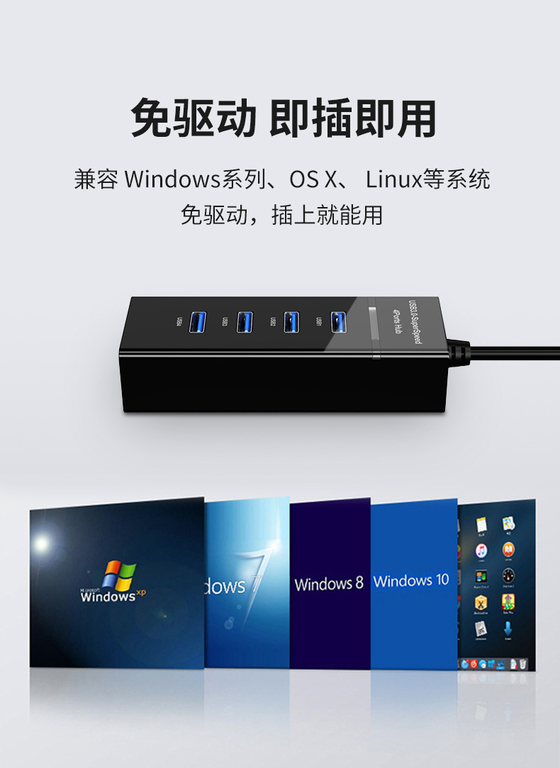 USB HUB 3.0一拖四口多高速集线器电脑usb分线器拓展4口usb扩展器详情9