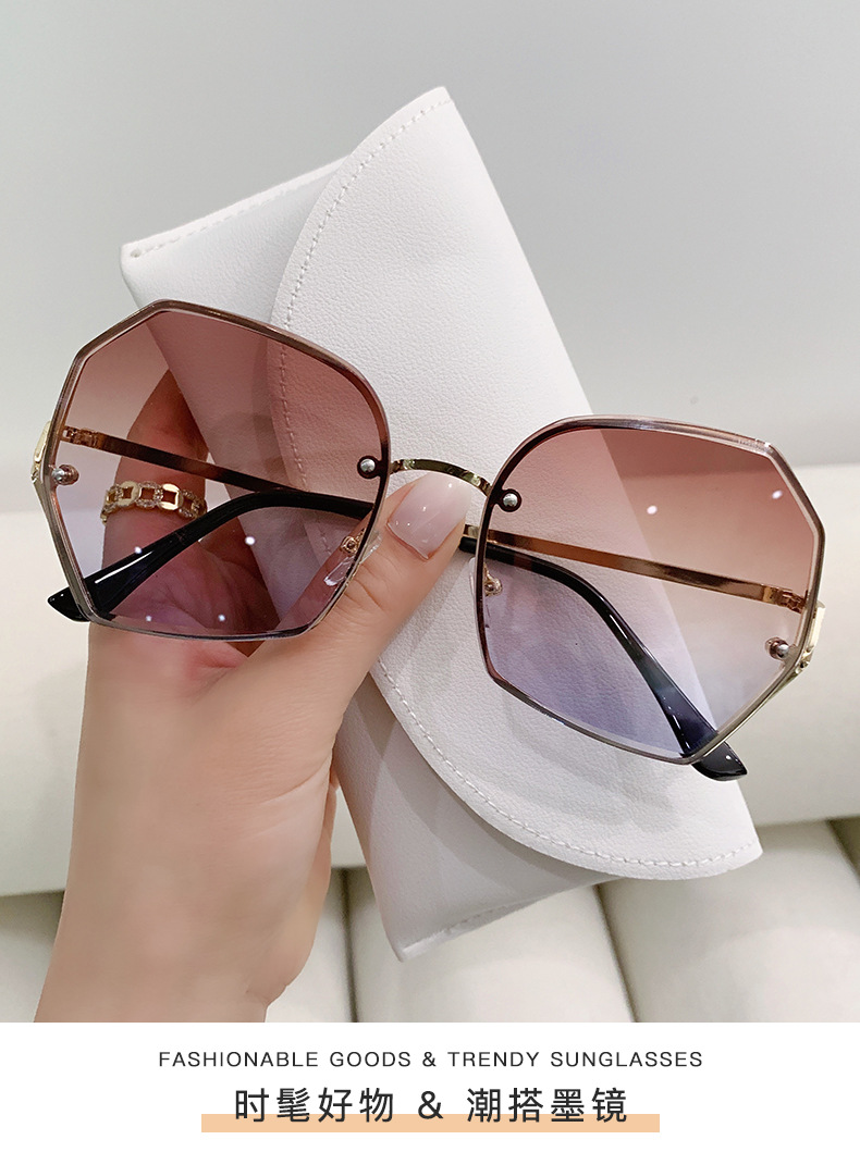 New frameless edge-cut sunglasses for women, fashionable and versatile metal sunglasses for large faces, slimming and UV protection glasses pic 1