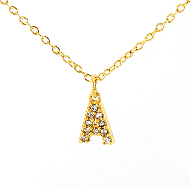 Cross-border European and American stainless steel fashion 26 English diamond-encrusted small letter necklace, simple and versatile collarbone chain in stock for women pic 23