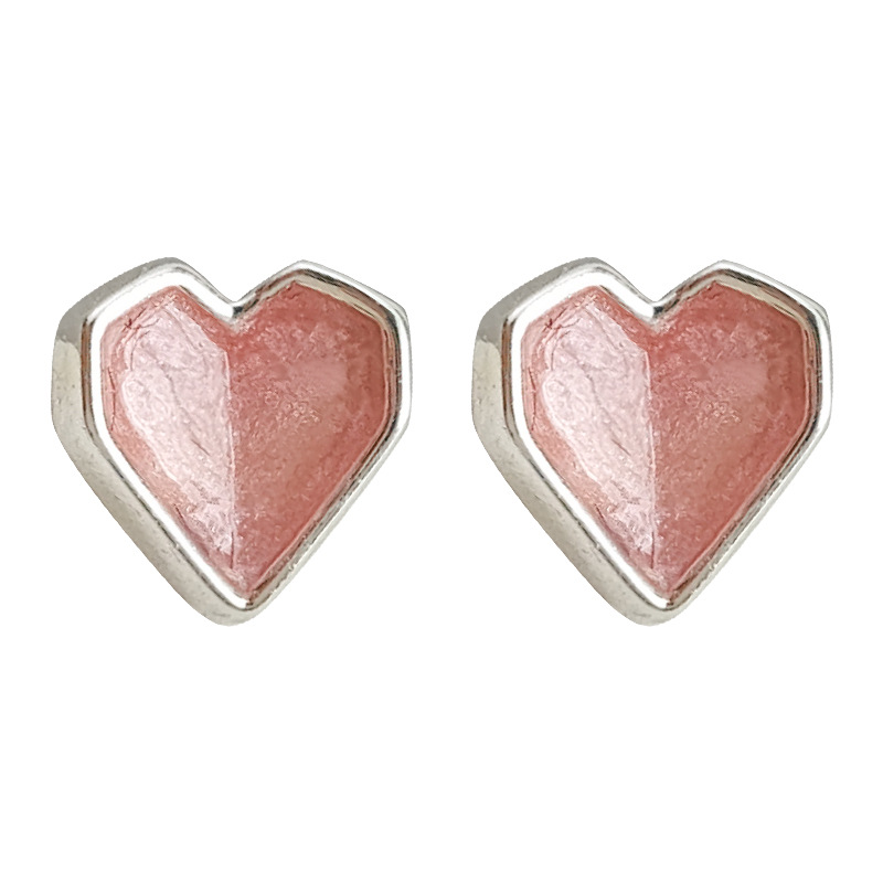 Mini pink and fresh 925 silver needle oil-dripping heart-shaped sweet stud earrings, elegant and minimalist earrings factory accessories pic 8