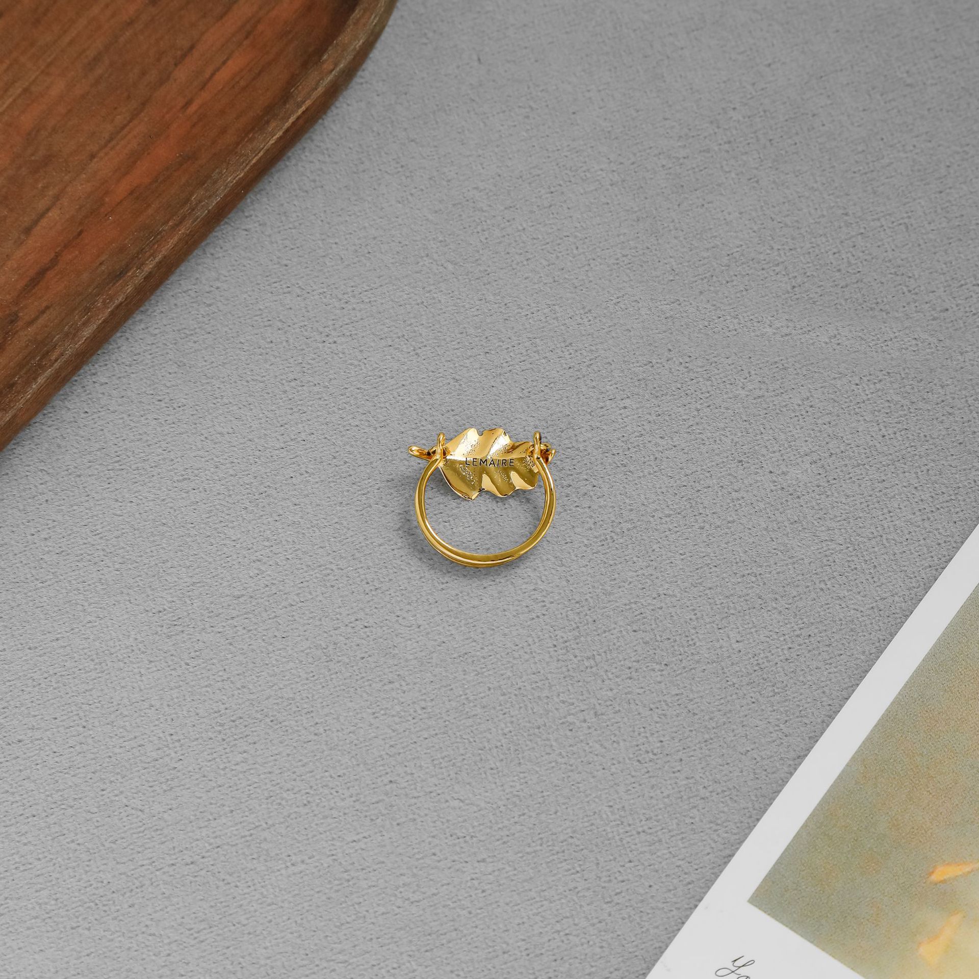 LEMA*家金面具系列树叶戒指 限定款美式复古做旧简约小众叶子戒指详情6