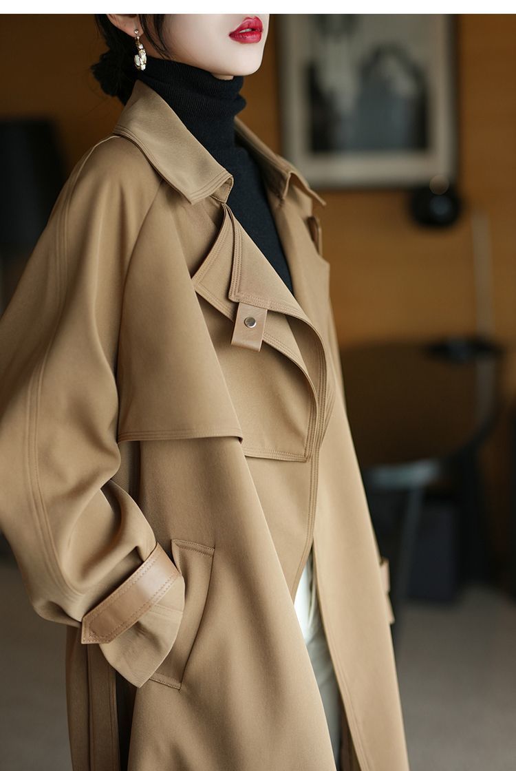 High-end and elegant long khaki trench coat for women in spring 2025, a loose, wrinkle-resistant and drape British style coat pic 4