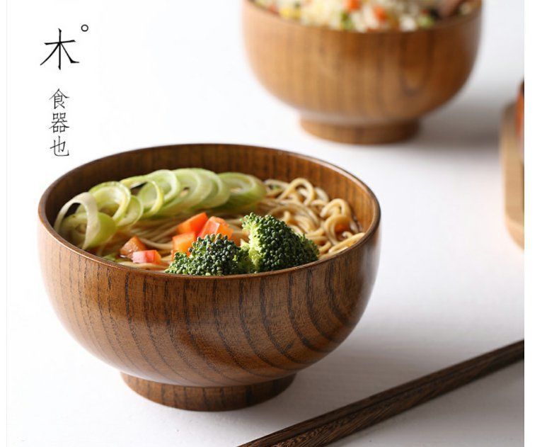 日式酸枣木碗儿童成人大号汤碗复古家用餐具套装木头饭碗详情13