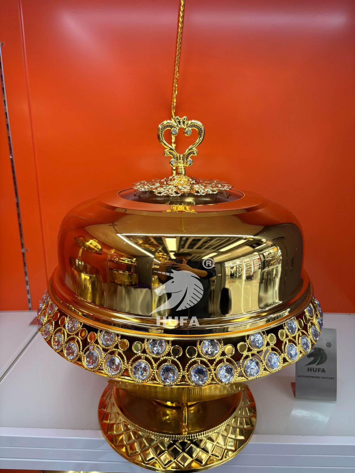 Hotel Restaurant Golden Luxury diamond-encrusted hook Stainless steel Buffet stove Hanging Chafing Dish pic 5