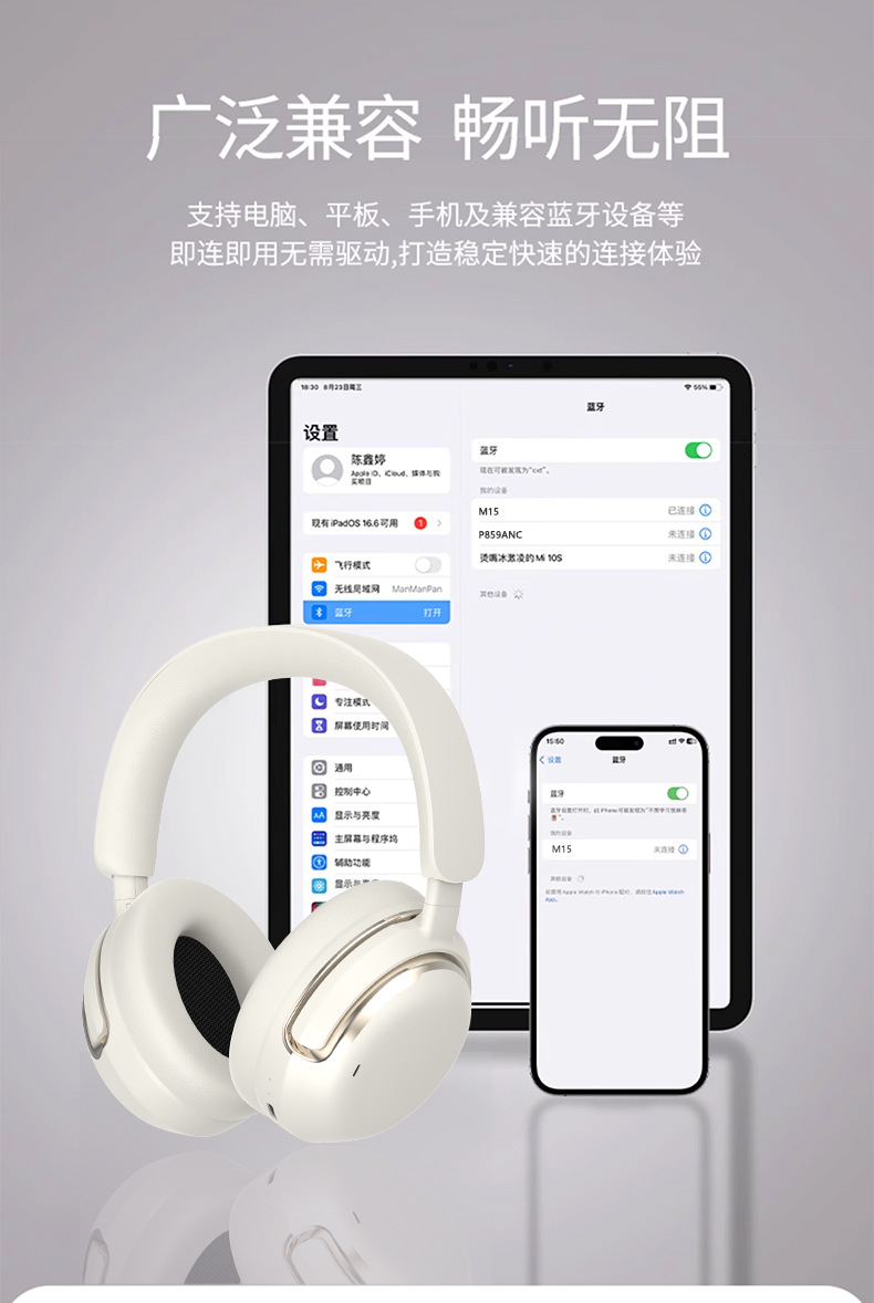 跨境新品M15主动降噪ANC头戴式蓝牙耳机立体包耳长续航私模现货详情13