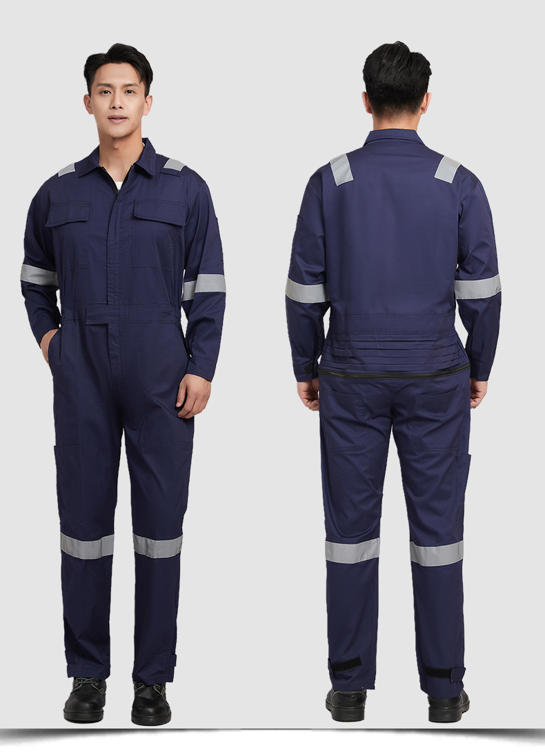 夏季纯棉连体工作服男长袖薄款全棉连体服套装反光条海运船员工服详情14