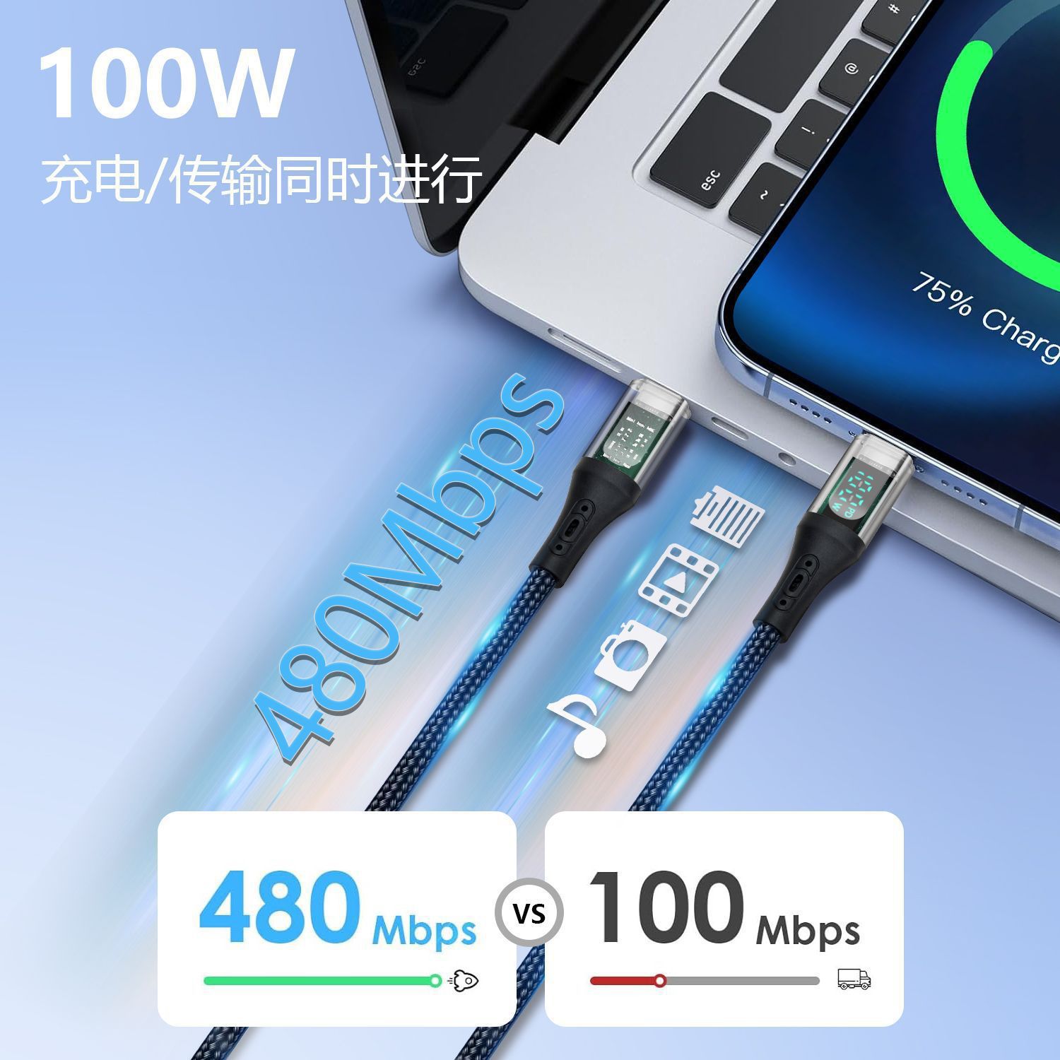 Cross-border el mismo modelo pantalla digital en tiempo real trenzado absorción magnética nano cable 100WTYPE-C totalmente compatible super rápido cable de datos pic 16