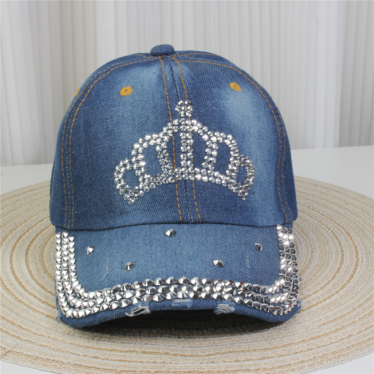 2024新款女士水钻镶钻牛仔布时尚洋气鸭舌帽休闲显脸小成人棒球帽详情8