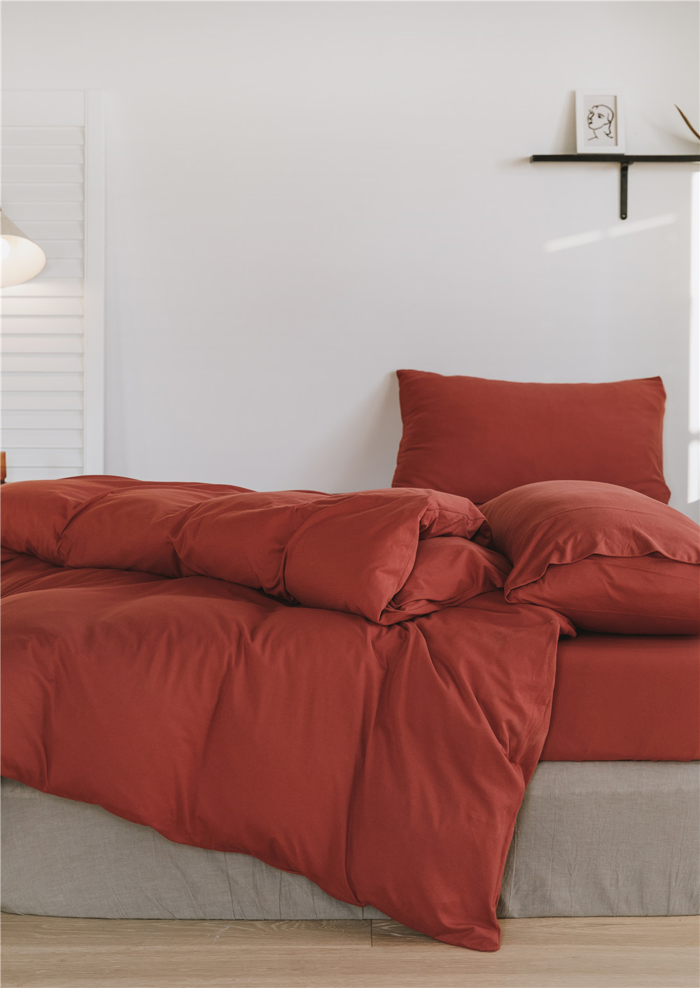 ins Japanese-style solid color all-cotton knitted cotton four-piece set, skin-friendly nude sleeping plain double-layer Indian cotton bed sheet pic 76