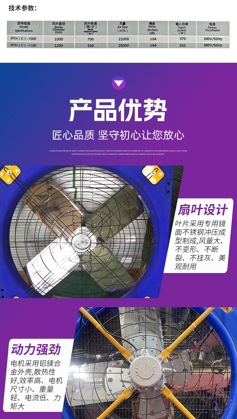 牛舍负压风机牧场养殖奶牛大棚大风量悬挂式工业风机抽风换气扇详情3