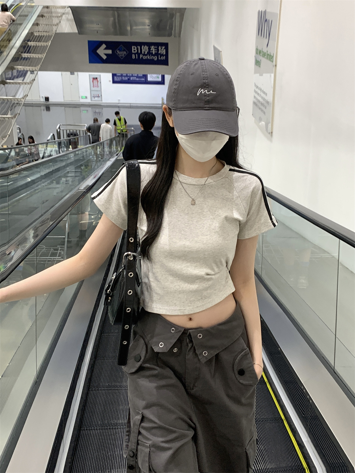 美式2024夏季新款韩版圆领修身插肩杠条显瘦百搭短袖T恤女装上衣详情18