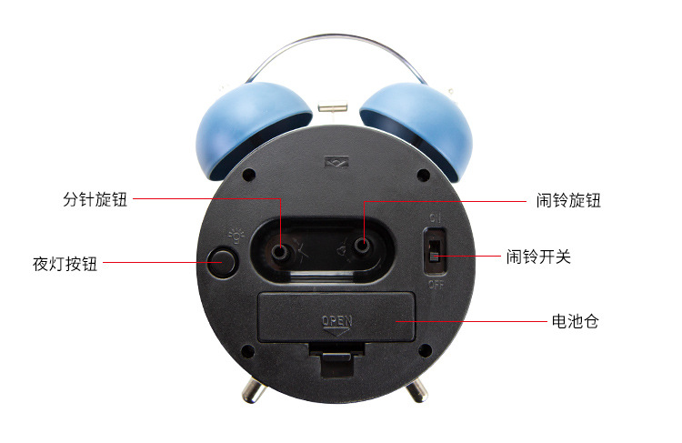 强力唤醒闹钟简约学生儿童机械金属打铃闹钟静音夜灯卧室桌面钟表详情24