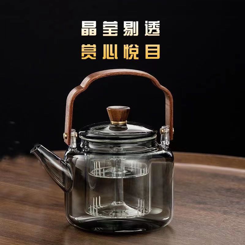 透黑提梁壶围炉煮茶壶玻璃烧水泡茶壶耐高温煮茶器炭火炉蒸煮茶壶详情2