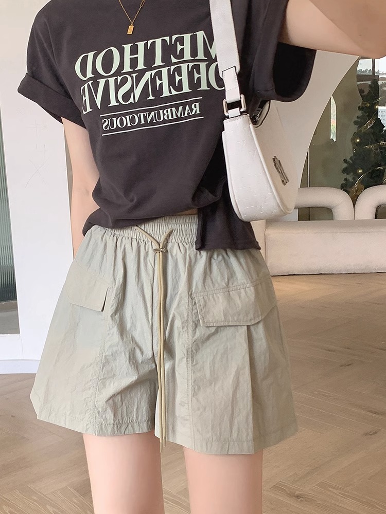 工装阔腿短裤女夏季2023新款高腰抽绳宽松直筒裤显廋A字短裤子ins详情6