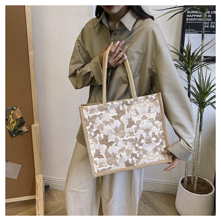 韩版文艺女包新款潮高颜值大容量棉麻时尚上班通勤手提袋便当包包详情26