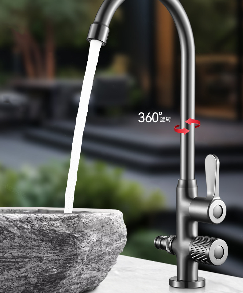 All-copper sun protection and anti-freezing faucet, outdoor single-cooling, outdoor courtyard, garden and balcony dual-use, one in and two out faucet pic 18