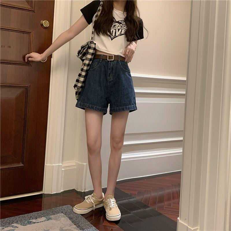 美式高腰牛仔短裤女夏季新款复古小个子深蓝宽松显瘦百搭阔腿短裤详情5