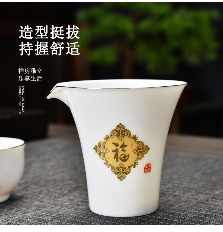 Sheep fat jade white porcelain covered bowl Gongfu tea set, business office ceramic gift complete set, home living room tea cup pic 16