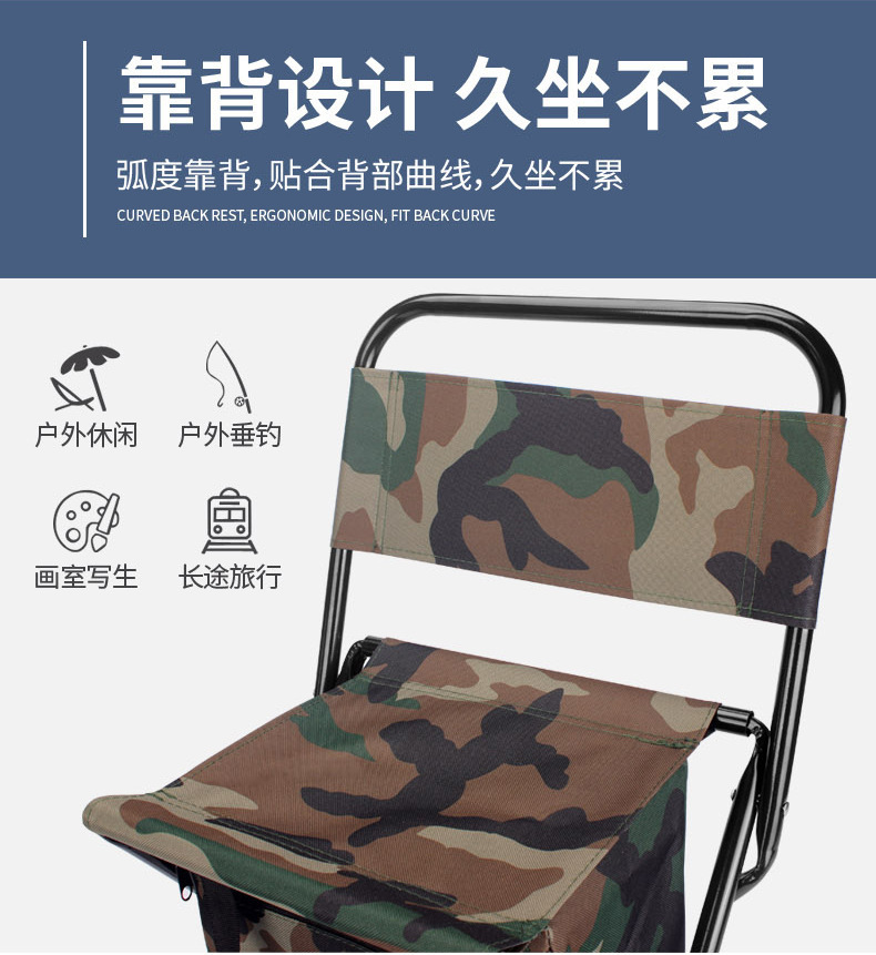 户外折叠钓鱼椅美术生小马扎野营便携超轻靠背凳带储物包野钓板凳详情16