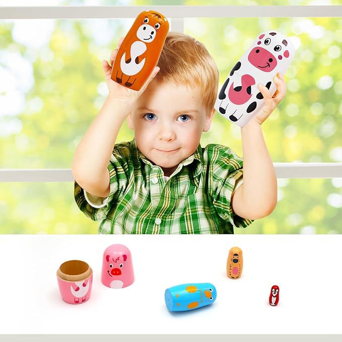 俄罗斯套娃卡通可爱6层镶嵌娃娃创意小奶牛木质摆件礼物跨境热销详情2