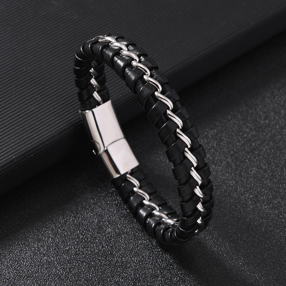 速卖通希音爆款男士手环 多层编织皮革手链时尚个性磁吸扣手链详情21