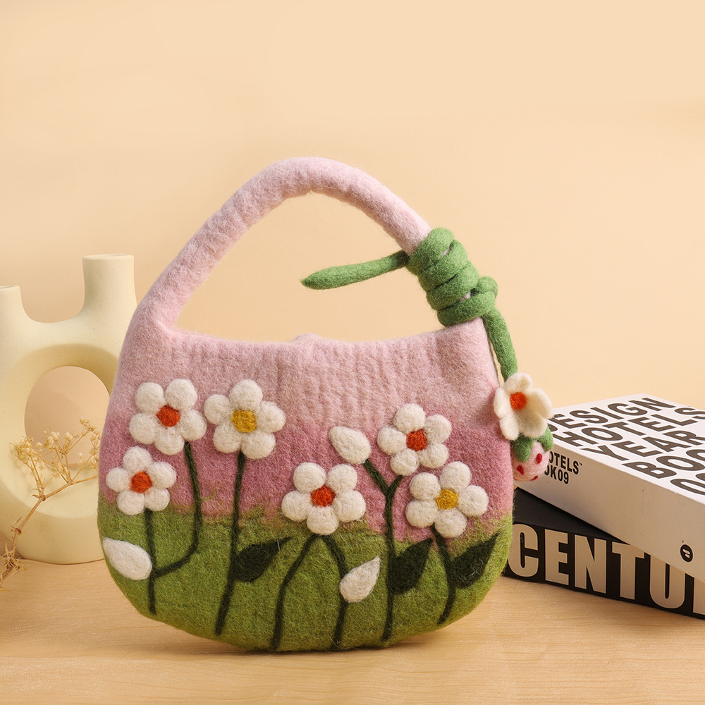 日系花花羊毛毡包包尼泊尔手工羊毛毡手拿包森系羊毛毡手提包批发详情5