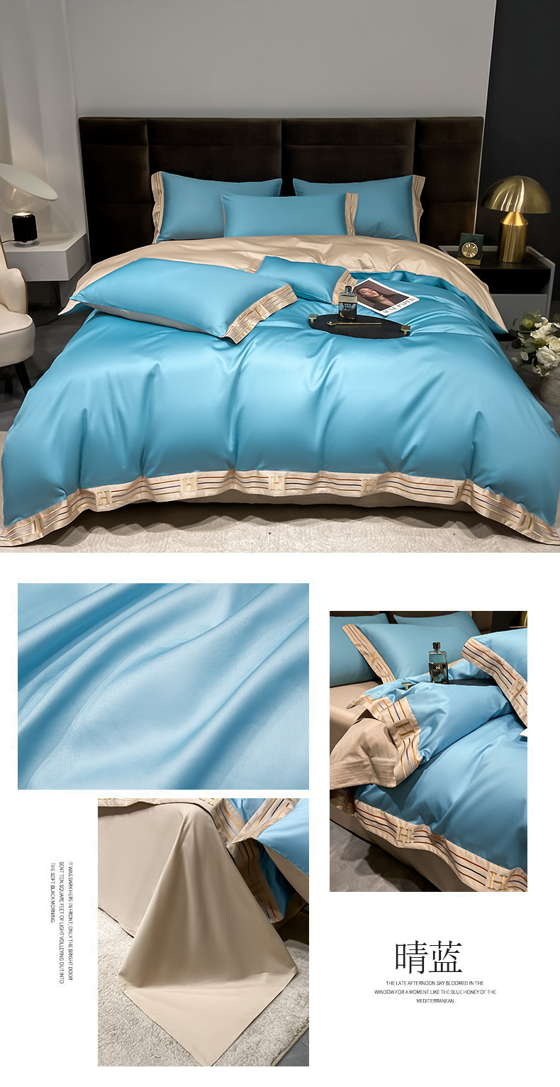 Pink silk bedding four-piece set, duvet cover, pure cotton 60-count bedding, warm and romantic home textiles pic 14