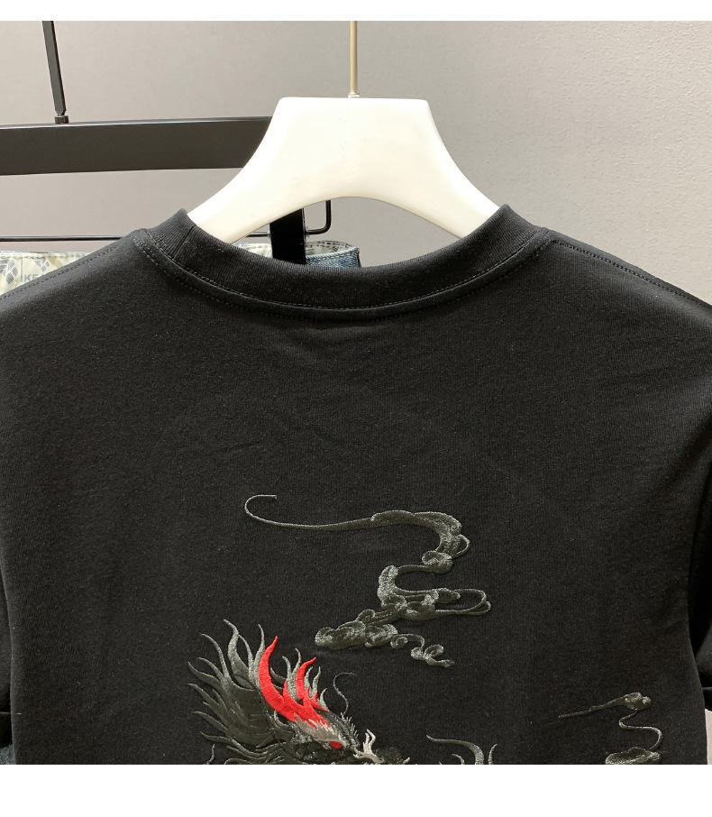 国潮牌中国民族风麒麟刺绣上衣男士宽松圆领百搭白短袖T恤国潮欧货详情21