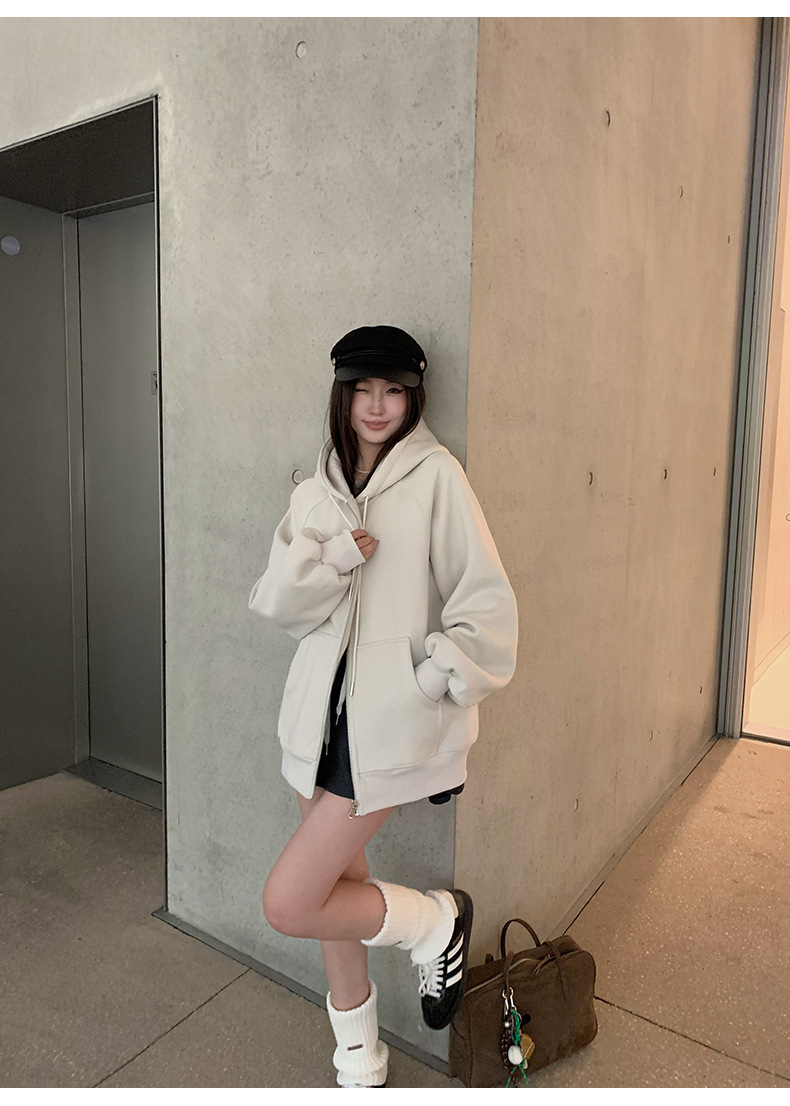 鸿衫重磅卫衣女高级感欧版卫衣开衫春秋宽松显瘦情侣连帽卫衣外套详情32