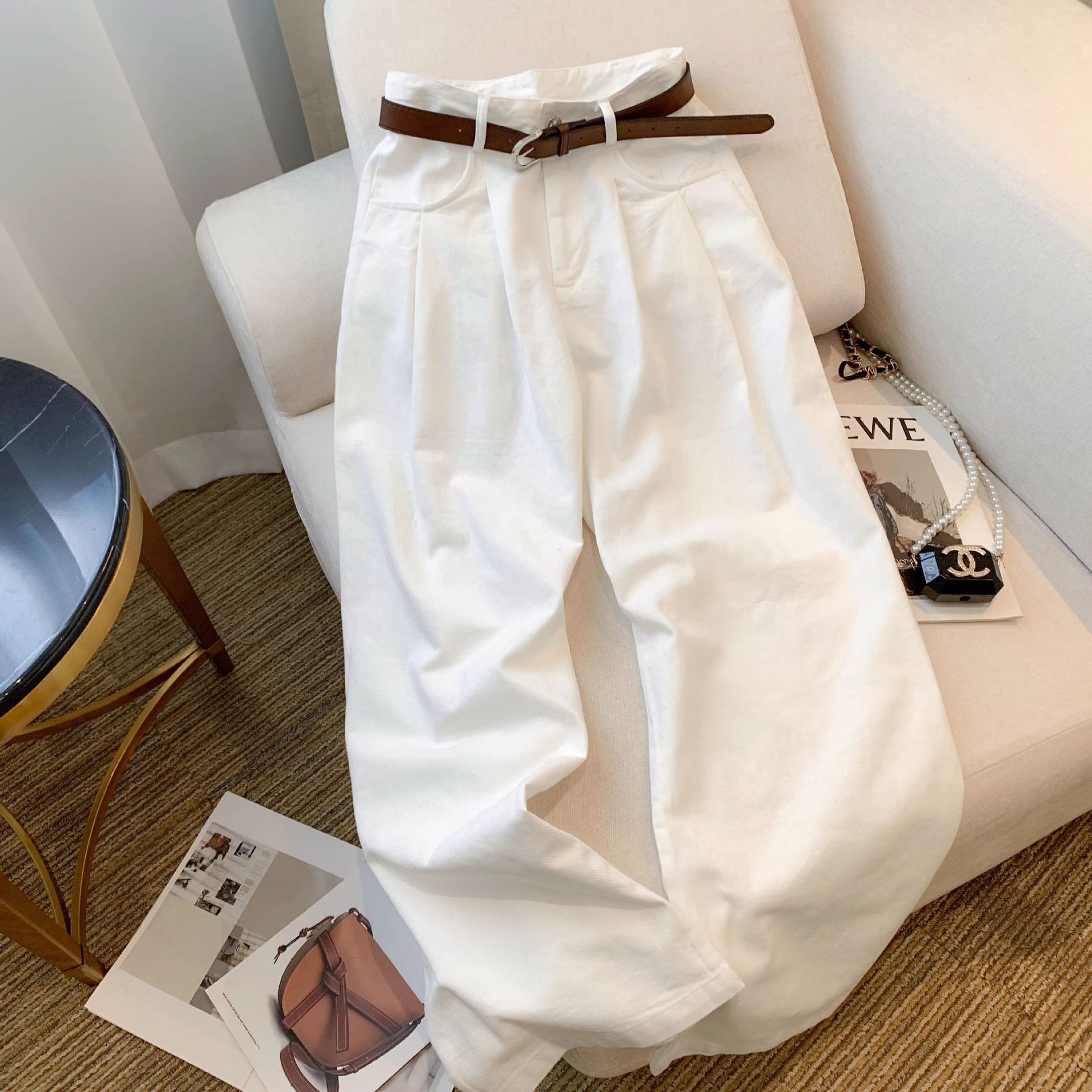 卡其色休闲裤女牛仔拖地裤2025新款高腰显瘦宽松阔腿直筒裤长裤子详情10