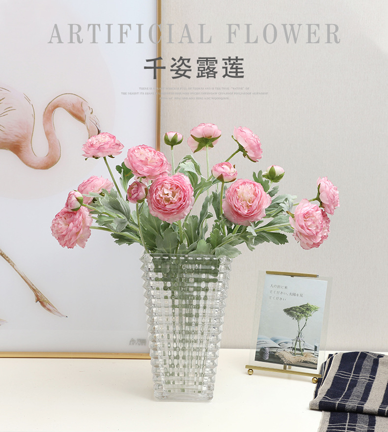 LAN Kwai Fong high-end ins Nordic style flocking 3-head Thousand-posture lotus artificial flower home living room decoration artificial flower wholesale pic 2